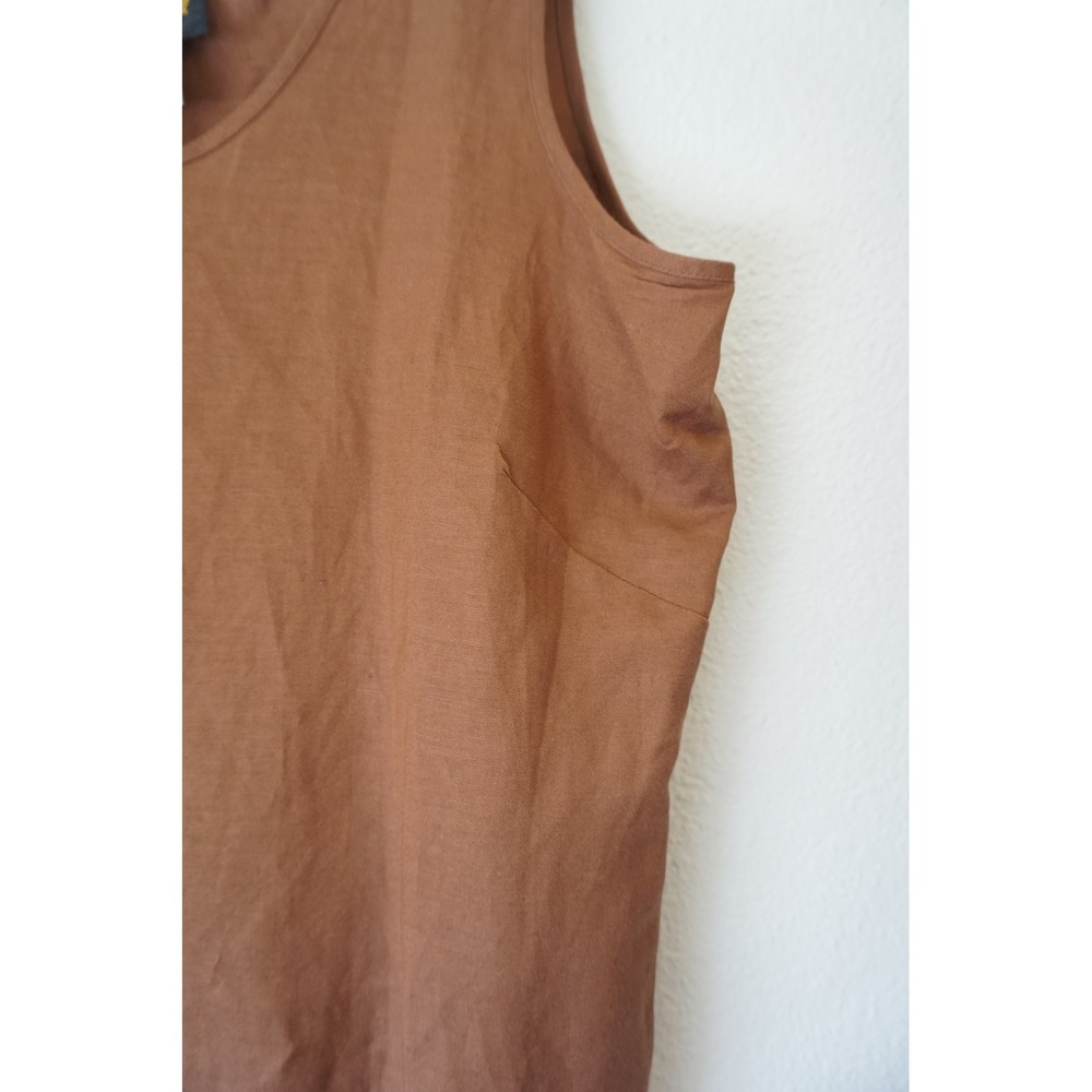 Bob Mackie Tank Top Linen Blend Embroidered Scalloped Hem Lagenlook Brown XL - Picture 4 of 6